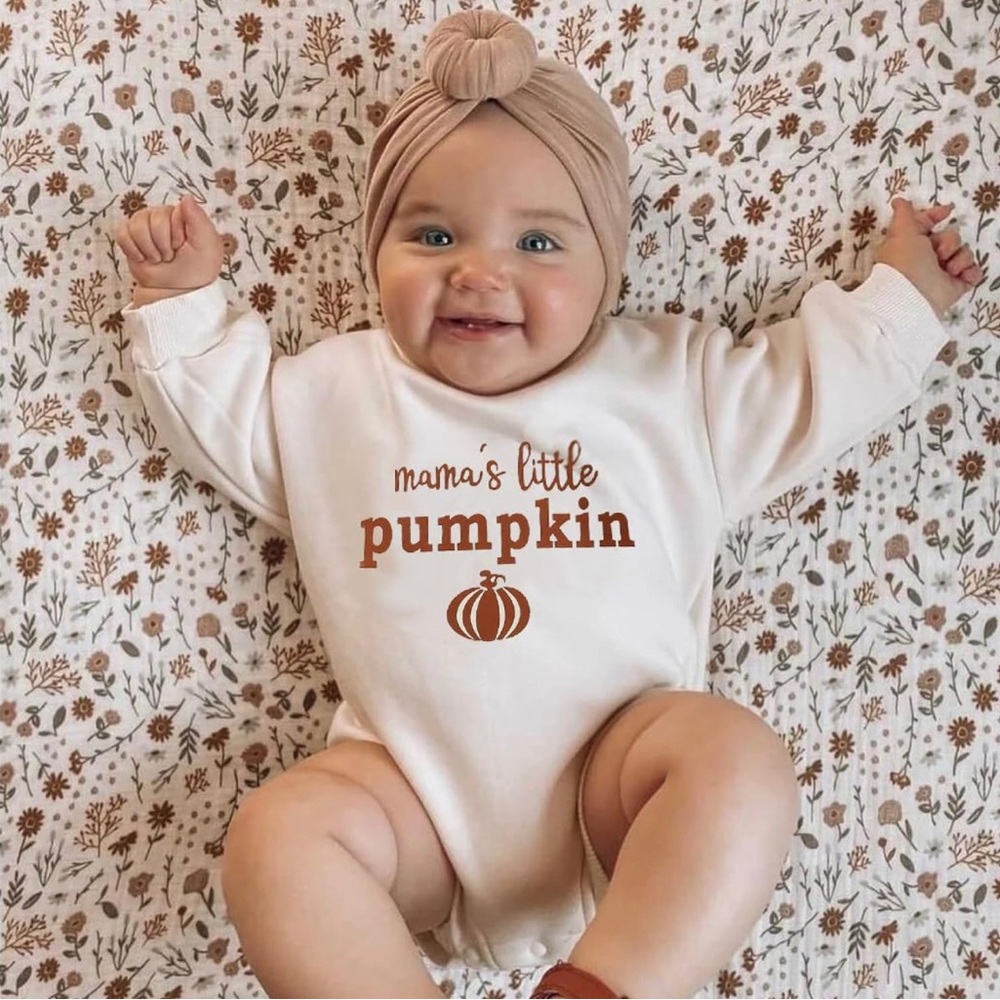 🎃🖤🤎🤍Baby Toddler FALL Thanksgiving Sweatshirt Romper “MAMAS PUMPKIN”🖤🤎🤍🎃